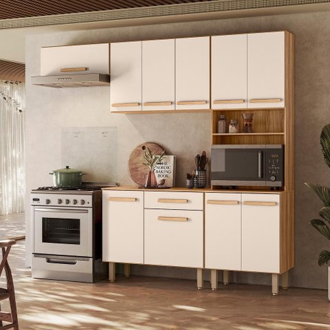 Cozinha Lemon 8 Portas com Balcão Freijó/Off White Cristal - Nicioli