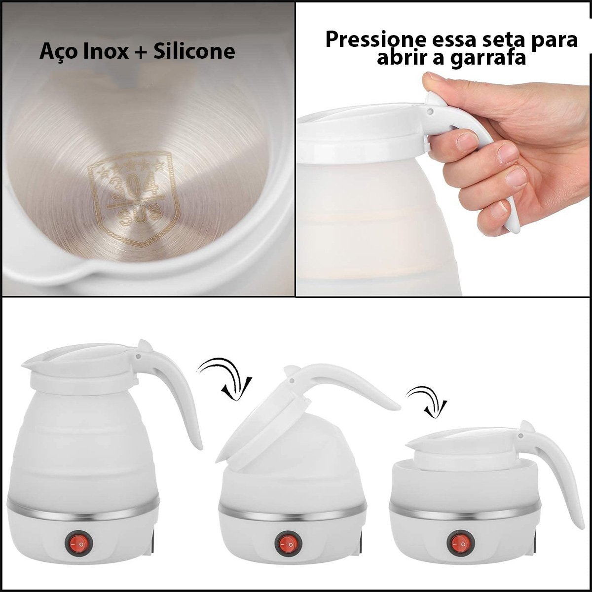 Jarra Chaleira Eletrica Silicone 600 Ml Portatil Ferve Agua Bebida Cha Cafe Passeio Viagem LEVA PRA  - 7