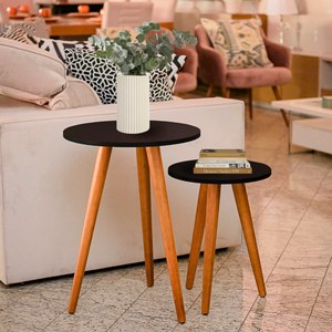 Conjunto 2 Mesa de Canto Pés Palito Retro Decoração Lateral Sala Quarto
