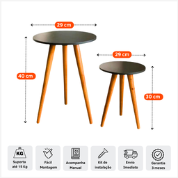 Conjunto 2 Mesa de Canto Pés Palito Retro Decoração Lateral Sala Quarto - 2