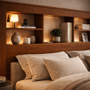 Ver imagem 2 de Cabeceira Lisboa com Prateleiras e Nicho Organizador P/ Cama Box Casal 140 Quarto Casal:cinamomo/off