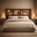 Ver imagem 1 de Cabeceira Lisboa com Prateleiras e Nicho Organizador P/ Cama Box Casal 140 Quarto Casal:cinamomo/off