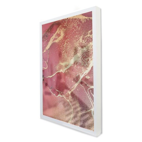 Quadro Decorativo Caixa Alta com Vidro Abstrato Mármore Rosa Perolado TaColado Moldura Branca 40x60c