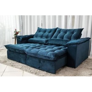 Sofá Retrátil e Reclinável Ipanema 1,50m em Tecido Veludo C/pillow Nos Braços - Montagem Inclusa:azu