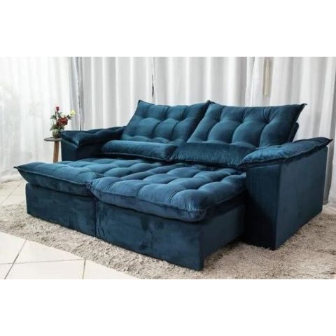 Sofá Retrátil e Reclinável Ipanema 1,50m em Tecido Veludo C/pillow Nos Braços - Montagem Inclusa:azu