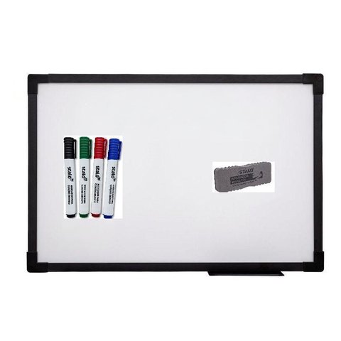 Quadro Lousa Branco Uv Soft Colors 60x40 Moldura Preta Stalo Acompanha Canetas e Apagador