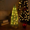 Ver imagem 2 de Kit 2 Mini Pinheiro de Mesa Iluminado 25cm Nevado com Led Sequencial e Base de Madeira