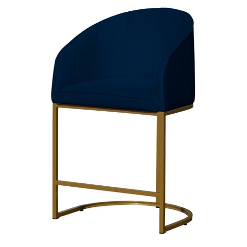 Poltrona Banqueta Decorativa Mia Suede Base Metal Dourada - Estopar Poltrona Mia Suede Azul Marinho