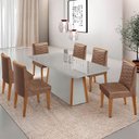 Ver imagem 1 de Mesa de Jantar Diane 180cm MDF Vidro com 6 Cadeiras Moderna Tork Off White Naturale Serigrafia