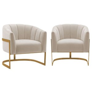 Kit 2 Poltronas de Ativas Sala de Estar Mavie Base de Ferro Dourado Linho Móveis Rosê