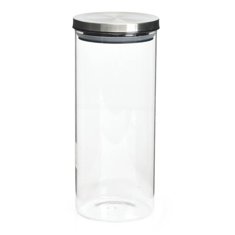 Pote de Vidro Redondo com Vedação Tampa Inox 1,250 Litros