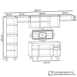 Armário de Cozinha Modulada 5 Peças CP15 com Pia Inox Preto - Lumil Lumil Móveis - 4