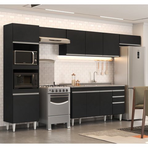 Armário de Cozinha Modulada 5 Peças CP15 com Pia Inox Preto - Lumil Lumil Móveis
