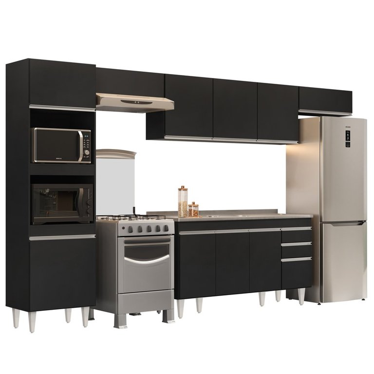 Armário de Cozinha Modulada 5 Peças CP15 com Pia Inox Preto - Lumil Lumil Móveis Armário de Cozinha Modulada 5 Peças CP15 com Pia Inox Preto - Lumil Lumil Móveis