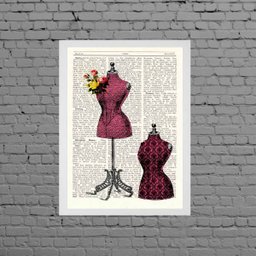 Quadro Manequins Atelier De Costura 33x24cm - com vidro:Madeira branca - 1