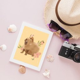 Quadro Decorativo Capivara Desenho 33x24cm:Madeira preta - 2 Quadro Decorativo Capivara Desenho 33x24cm:Madeira preta - 2