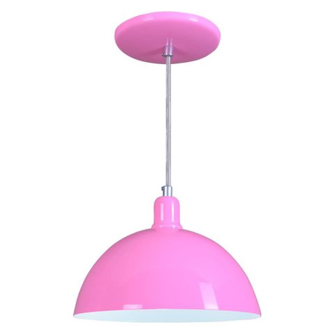 Pendente Meia Lua 24cm Luminária Lustre Alumínio Rosa