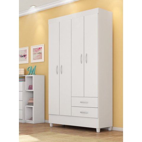 Guarda Roupa Solteiro Astro 110cm 4 Portas 2 GavetasFLEX  - Branco/Rosa Demóbile