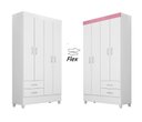 Ver imagem 2 de Guarda Roupa Solteiro Astro 110cm 4 Portas 2 GavetasFLEX - Branco/Rosa Demóbile