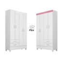 Ver imagem 2 de Guarda Roupa Solteiro Astro 110cm 4 Portas 2 GavetasFLEX - Branco/Rosa Demóbile