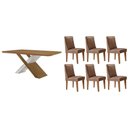 Ver imagem 1 de Conjunto: Mesa Sala Jantar Imperatriz Tampo Curvo 180cm+6 Cadeiras Dafne Madeira Naturale/off White