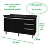 Gabinete Para Pia de 1.50 Metro balcão 100% MDF com Puxador em Alumínio inteiro chapa de 15mm ultima - 3