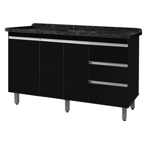 Gabinete Para Pia de 1.50 Metro balcão 100% MDF com Puxador em Alumínio inteiro chapa de 15mm ultima