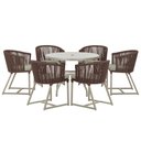 Ver imagem 1 de Mesa com 6 Cadeiras de Jantar Roma 120cm e Noronha em Alumínio Fendi Corda Náutica Estofado 8 Trama