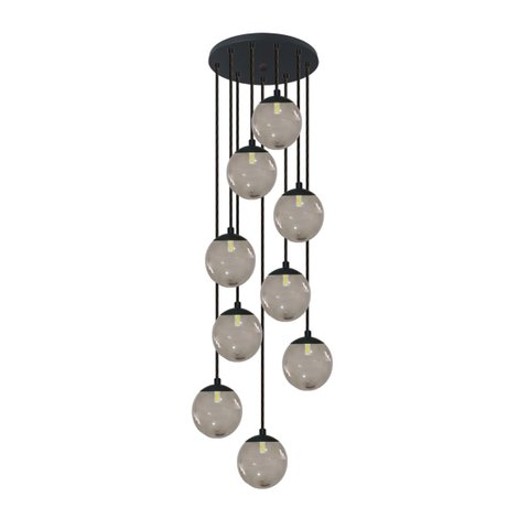 Pendente Moderno Preto 50cm Pé Direito Alto Sala Vão de Escada Arevo Iluminação 82p9 Vidro Fumê