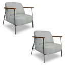 Ver imagem 1 de Kit 2 Poltronas Decorativa Celeste Linho Bouclê Cinza Claro Base de Ferro Preto - Pallazio