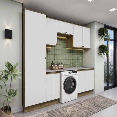 Lavanderia Modulada Kappesberg Celeste 7 Peças Nogueira/azul 230cm
