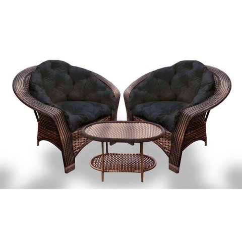 Conjunto de Poltronas Fibra Sintética 19 - 2 Poltronas + 1 Mesa Centro - Tecido Duna Preto