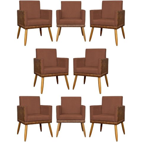 Kit 8 Poltronas Decorativas Modernas para Recepção Lis Corino Pé 30 Cm - Terracota Suede Corino