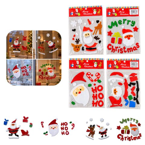 Adesivo Gel Natalino Kit 4 Uni Decoracao Enfeite Natal Casa Janela Espelho Vidro Vitrine Loja