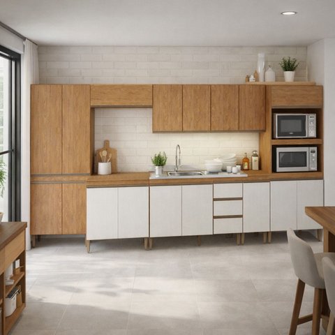Armário de Cozinha Completa Modulada com Basculante 8 Peças 4m Essenza Móvel na Caixa