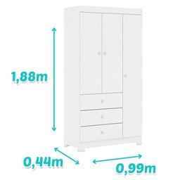 Guarda Roupa Infantil Duda 3 Portas Branco Brilho – Phoenix Baby - 2