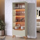 Ver imagem 1 de Cristalera Grécia New 2 Portas 1 Gaveta com Vidro e Led Off White/naturalle - Mavaular