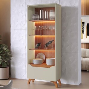 Cristalera Grécia New 2 Portas 1 Gaveta com Vidro e Led Off White/naturalle - Mavaular