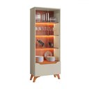 Ver imagem 2 de Cristalera Grécia New 2 Portas 1 Gaveta com Vidro e Led Off White/naturalle - Mavaular