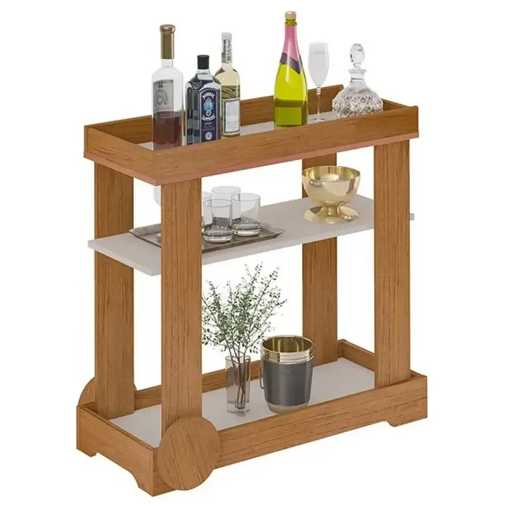 Aparador Rose Carrinho Bar com Rodízios Artely Cor Cinamomo Off White