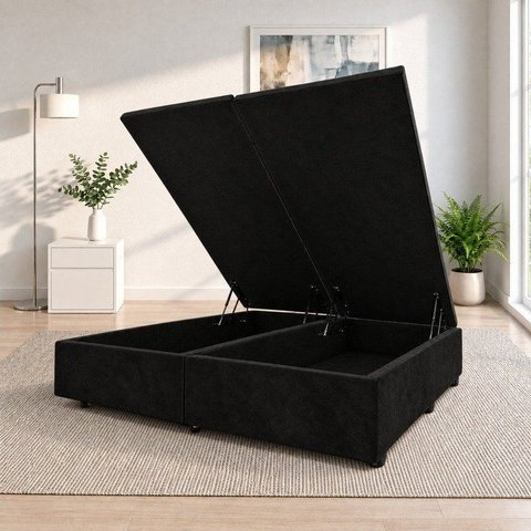 Base Box Baú Casal Bipartida Suede 1,38x1,88