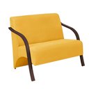 Ver imagem 1 de Poltrona Namoradeira Suede Braço Madeira Tecido Amarelo