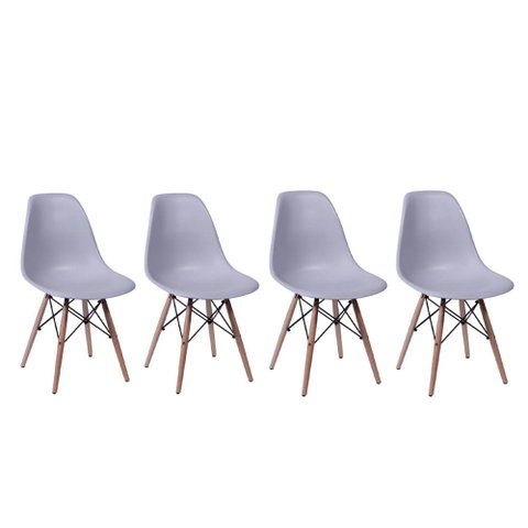 Conjunto 4 Cadeiras Eiffel Base Madeira - Cinza