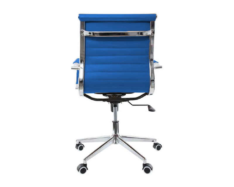 Cadeira Esteirinha Diretor Azul em Couro Sintético - Base Giratória Cromada - 3
