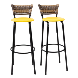 Kit 2 Banquetas 80cm para Balcão Ilha Bancada Área Gourmet Encosto em Junco Banco Itagold