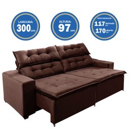 Sofá Concept 3,00 metros Retrátil e recinável com Mola Suede Light Marrom- Sofá na Web - 3