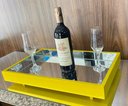 Ver imagem 1 de Bandeja Espelhada Decorativa Laqueada Flutuante Taças Sala Laqueada Amarela