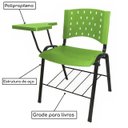 Ver imagem 2 de Cadeira Universitária Prancheta Plástica com Porta Livros - Cor Verde - Realplast - 32023