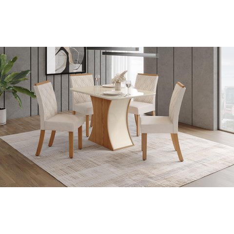 Mesa de Jantar Luiza 120 C. Vidro 4 Cad. Vita Linho - Henn