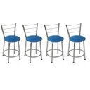 Ver imagem 1 de Kit 4 Banquetas Baixas Cromada com Encosto Assento Azul